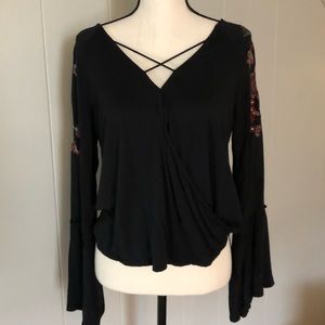 AE soft and sexy bell sleeve embroidered top
